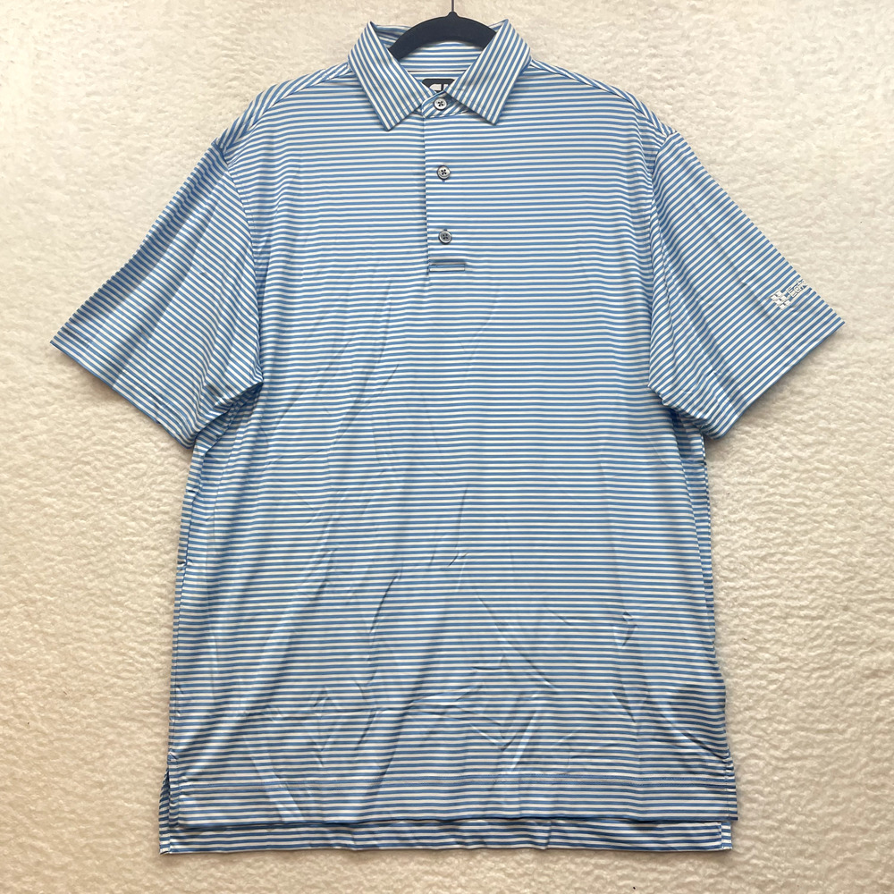 Footjoy Shirt Mens Medium Blue White Striped Polo Golf Outdoor FJ Performance